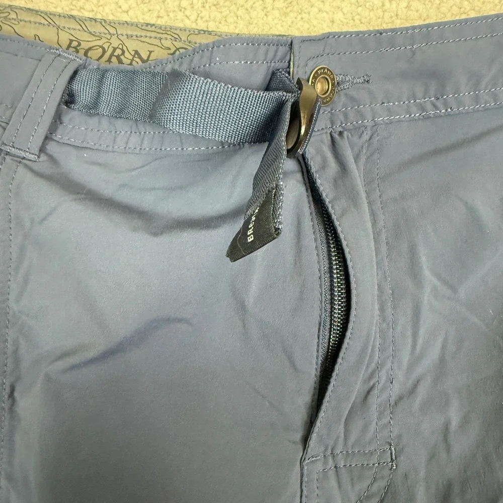 Prana Zion Mens Cargo Hiking Pants Blue Grey Stretch Nylon Belted Outdoor 38x32